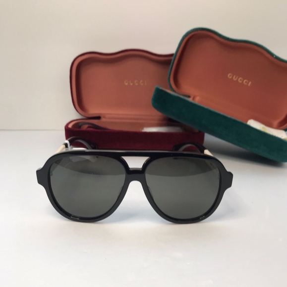 New - 💯 Original  Gucci GG0463 Grey Green Polarized Pilot Men's Sunglasses GG0 - Picture 4 of 12